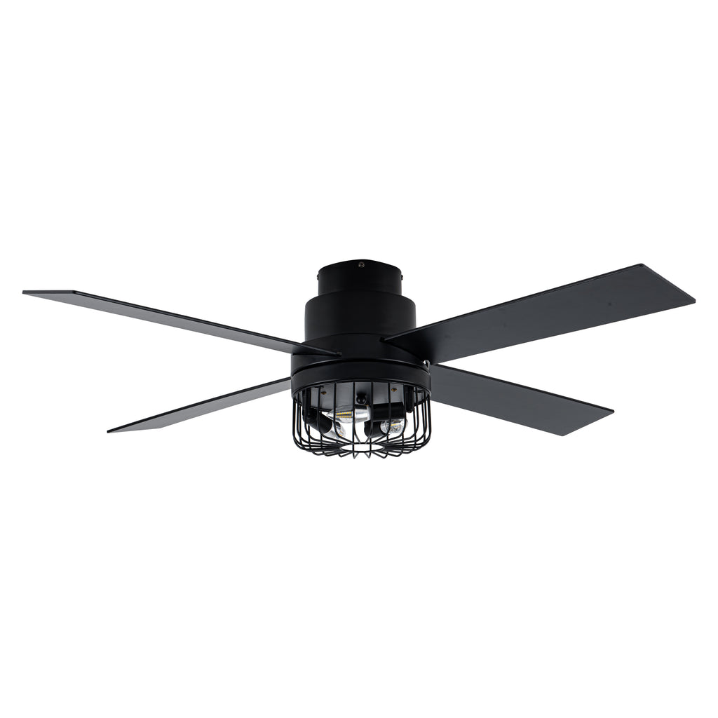 BD2065-BellaDepot 52" Retro Black Finish Low Profile Flush Mounted Ceiling Fan with Lights and Remote, DC Motor 6 Speeds Ceiling Fan for All Seasons