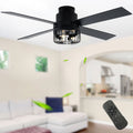 BD2065-BellaDepot 52" Retro Black Finish Low Profile Flush Mounted Ceiling Fan with Lights and Remote, DC Motor 6 Speeds Ceiling Fan for All Seasons
