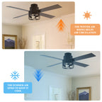 BD2065-BellaDepot 52" Retro Black Finish Low Profile Flush Mounted Ceiling Fan with Lights and Remote, DC Motor 6 Speeds Ceiling Fan for All Seasons