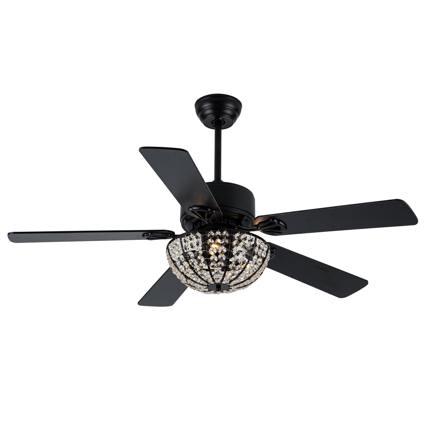 BD2066-52" Large Glam Crystal Caged Black Reversible Ceiling Fan with Lights and Remote for Home Living Room Large Bedroom