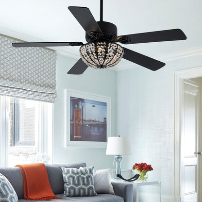 BD2066-52" Large Glam Crystal Caged Black Reversible Ceiling Fan with Lights and Remote for Home Living Room Large Bedroom