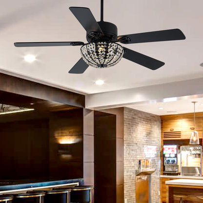 BD2066-52" Large Glam Crystal Caged Black Reversible Ceiling Fan with Lights and Remote for Home Living Room Large Bedroom