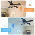 BD2066-BellaDepot 52" Glam Crystal Caged Reversible Ceiling Fan with 3 Lights and Remote