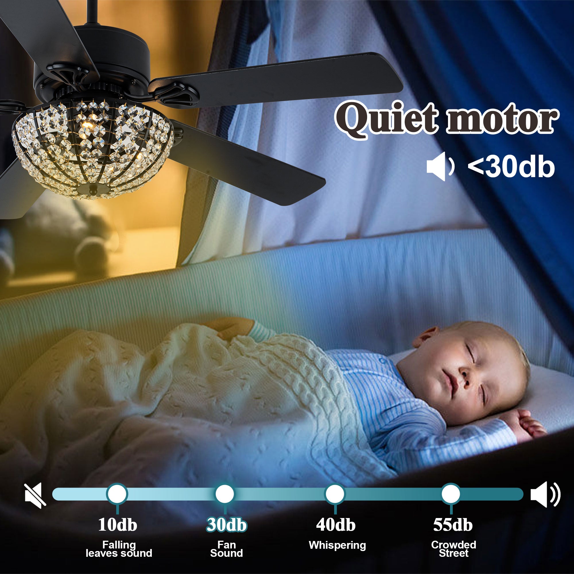 BD2066-BellaDepot 52" Glam Crystal Caged Reversible Ceiling Fan with 3 Lights and Remote