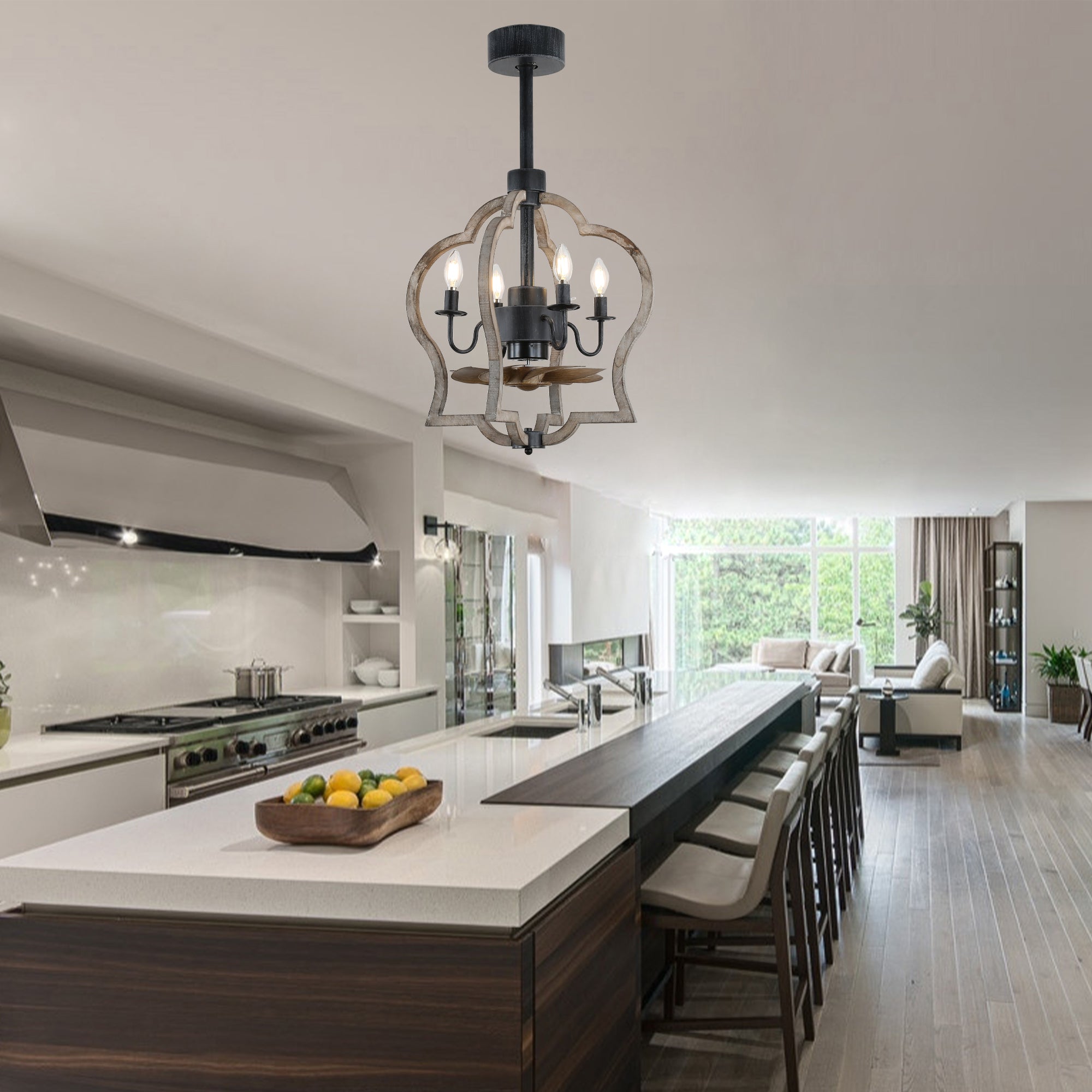 BD1501-BellaDepot 14.6" Farmhouse Distressed Wood Caged Reversible Ceiling Fan with Remote and 4 Lights