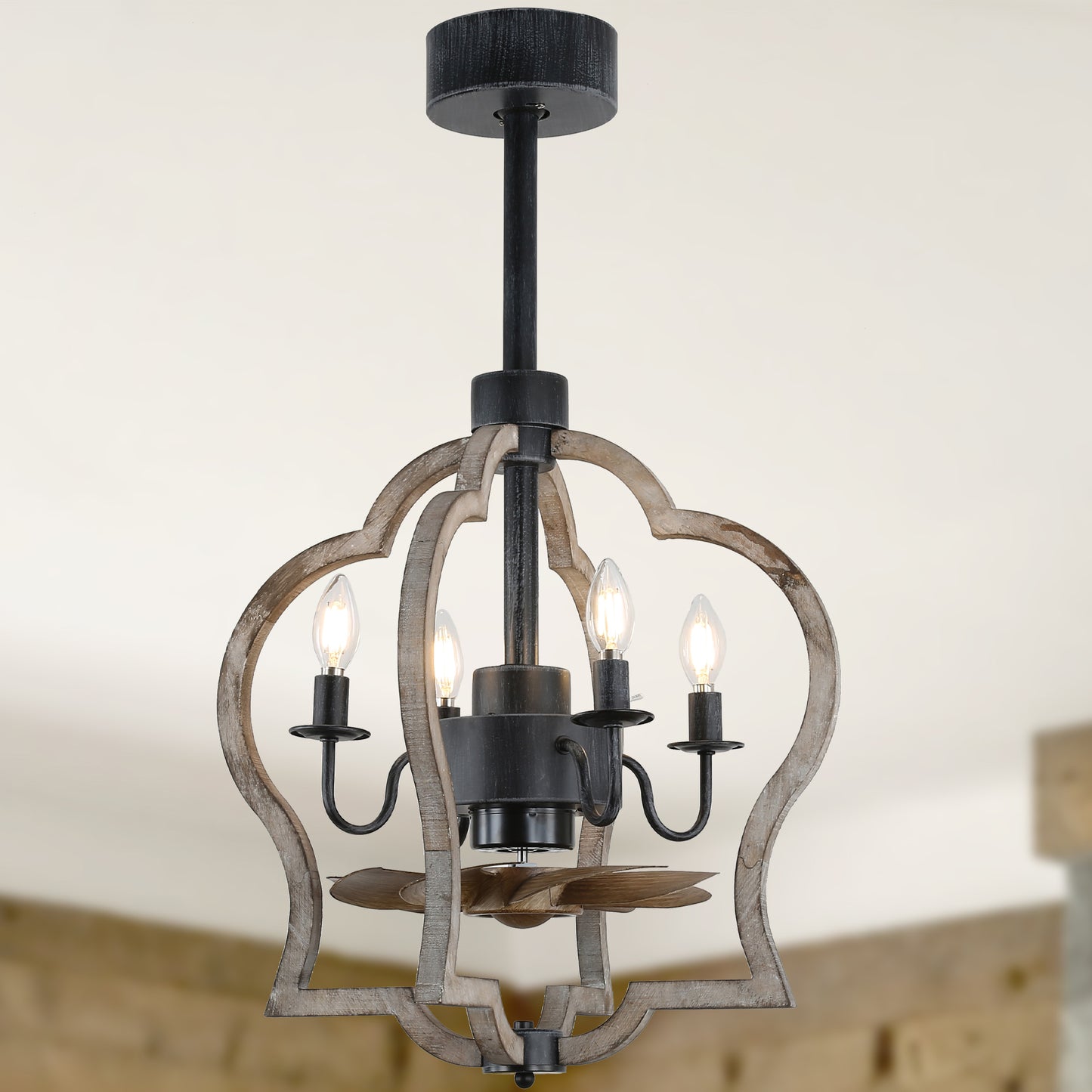 BD1501-15" Farmhouse Distressed Wood Caged Ceiling Fan, with Remote and 4 Lights