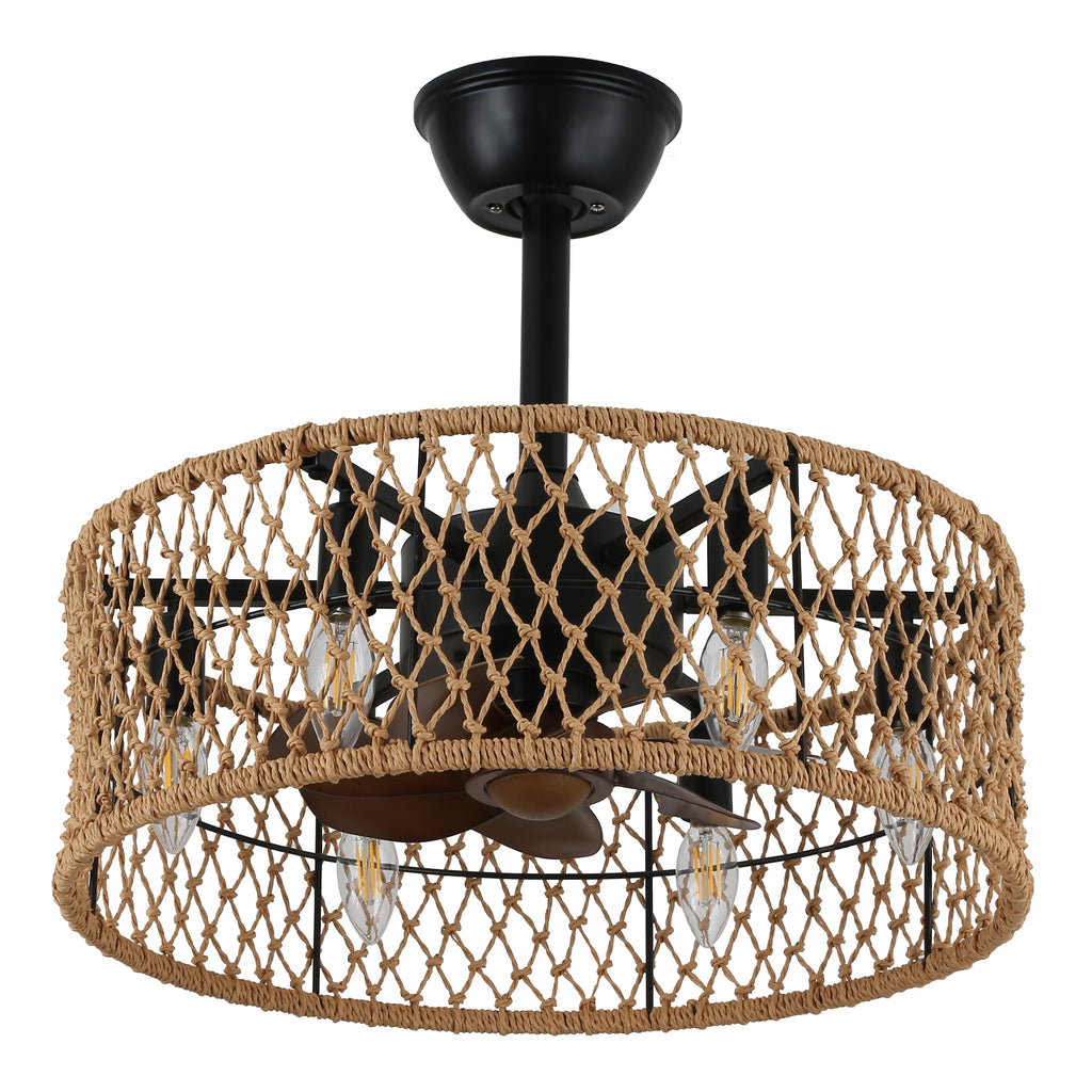BD1805-BellaDepot 18" Rattan Series Cottage Caged Reversible Ceiling Fan with Lights Remote Control