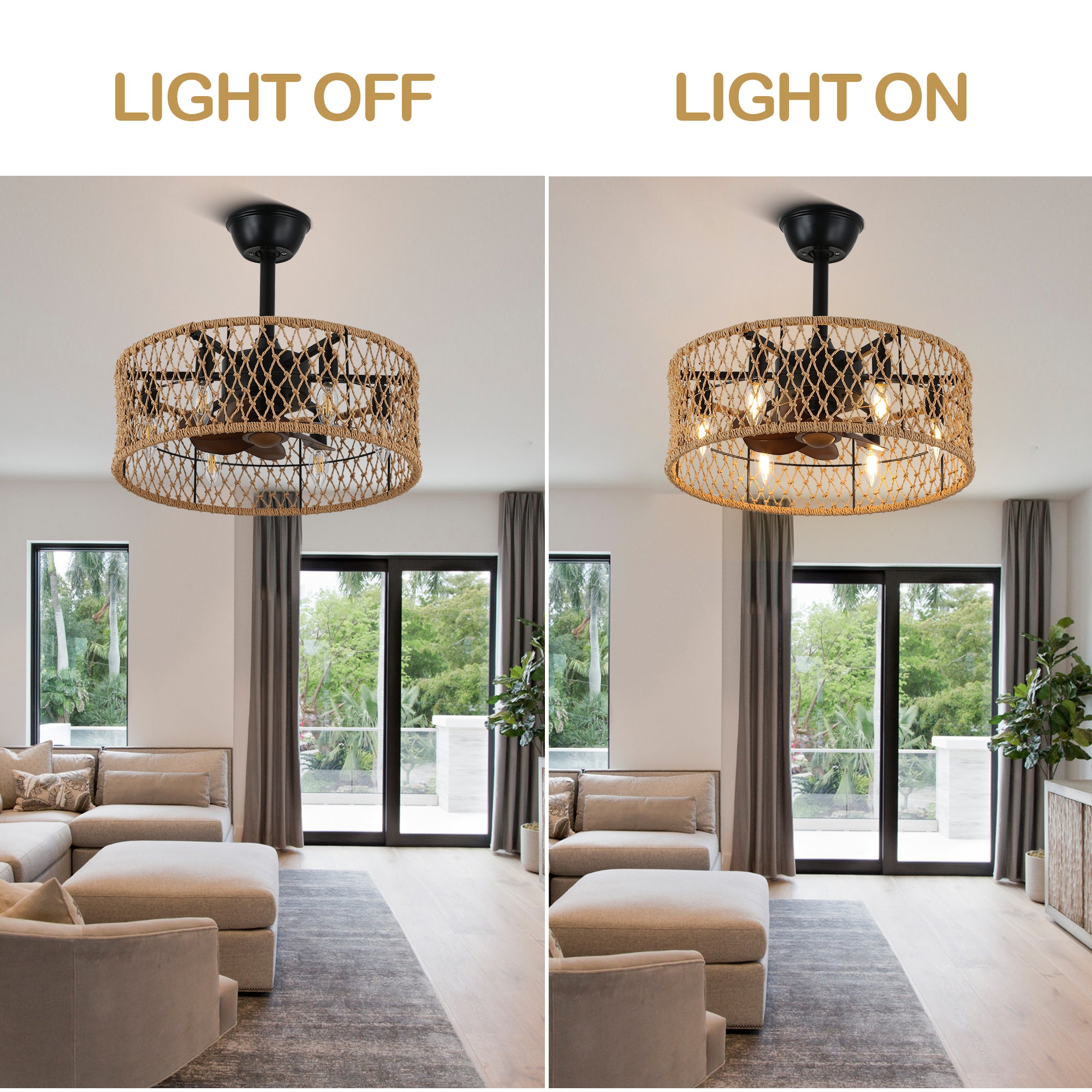 BD1805-BellaDepot 18" Rattan Series Cottage Caged Reversible Ceiling Fan with Lights Remote Control