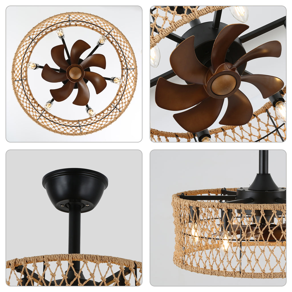 BD1805-BellaDepot 18" Rattan Series Cottage Caged Reversible Ceiling Fan with Lights Remote Control