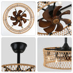 BD1805-BellaDepot 18" Rattan Series Cottage Caged Reversible Ceiling Fan with Lights Remote Control