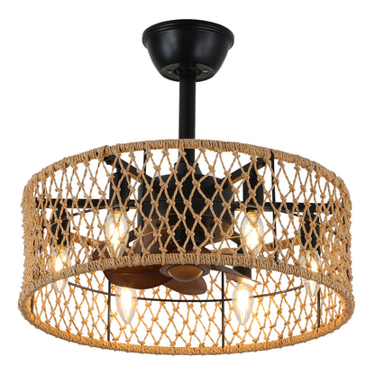 18 in.Rattan Caged Ceiling Fan with Lights, 3- Speed Scandi Style Fan Lights with Remote