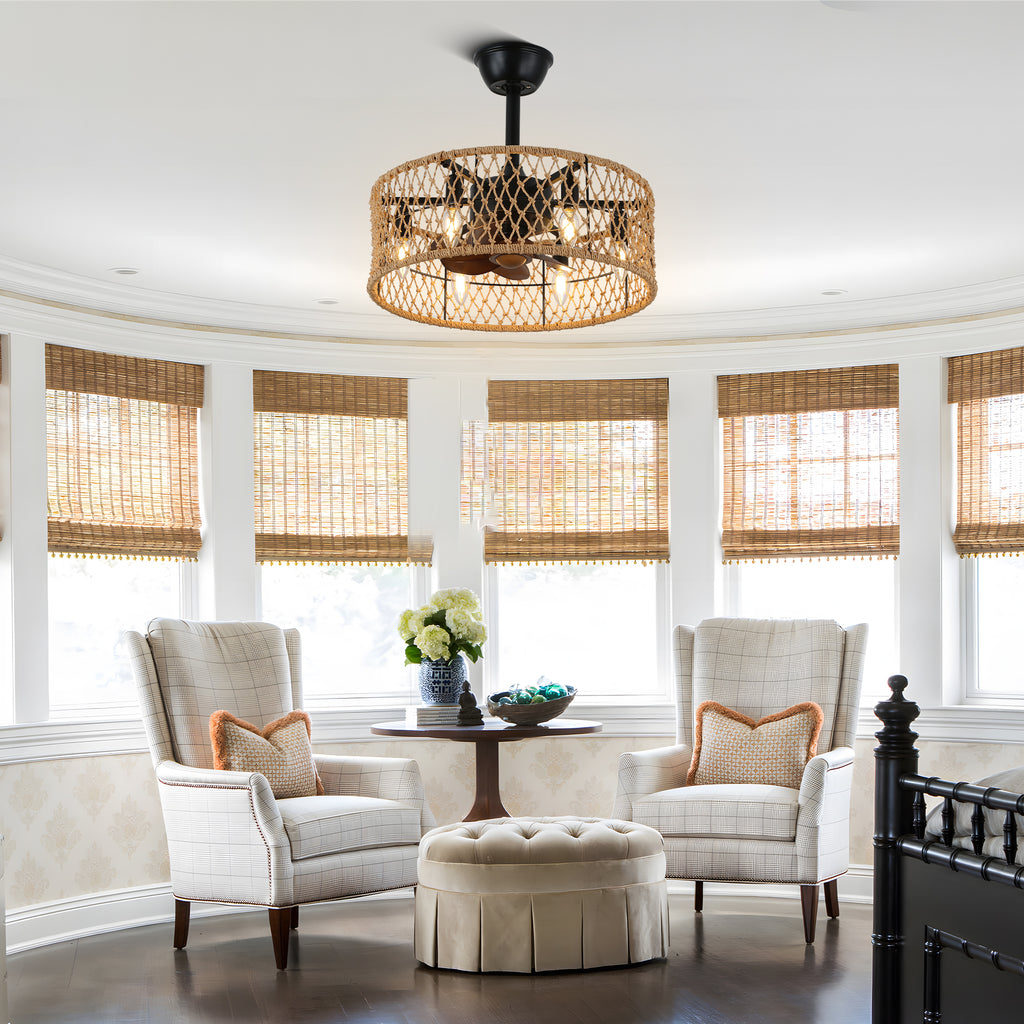 BD1805-BellaDepot 18" Rattan Series Cottage Caged Reversible Ceiling Fan with Lights Remote Control