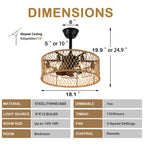 BD1805-BellaDepot 18" Rattan Series Cottage Caged Reversible Ceiling Fan with Lights Remote Control