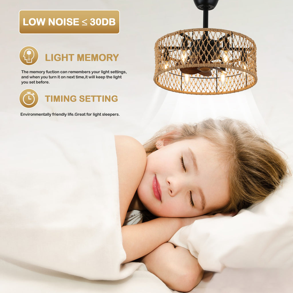 BD1805-BellaDepot 18" Rattan Series Cottage Caged Reversible Ceiling Fan with Lights Remote Control