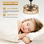 BD1805-BellaDepot 18" Rattan Series Cottage Caged Reversible Ceiling Fan with Lights Remote Control