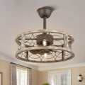 18 Inch Farmhouse Distressed Metal Caged Ceiling Fan with Lights and Remote, 6 Speeds DC Motor Bladeless Fandelier Ceiling Fan