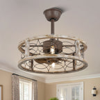 18 Inch Farmhouse Distressed Metal Caged Ceiling Fan with Lights and Remote, 6 Speeds DC Motor Bladeless Fandelier Ceiling Fan