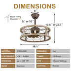 18 Inch Farmhouse Distressed Metal Caged Ceiling Fan with Lights and Remote, 6 Speeds DC Motor Bladeless Fandelier Ceiling Fan