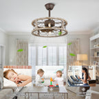 18 Inch Farmhouse Distressed Metal Caged Ceiling Fan with Lights and Remote, 6 Speeds DC Motor Bladeless Fandelier Ceiling Fan