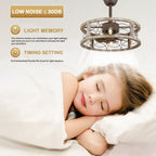 18 Inch Farmhouse Distressed Metal Caged Ceiling Fan with Lights and Remote, 6 Speeds DC Motor Bladeless Fandelier Ceiling Fan