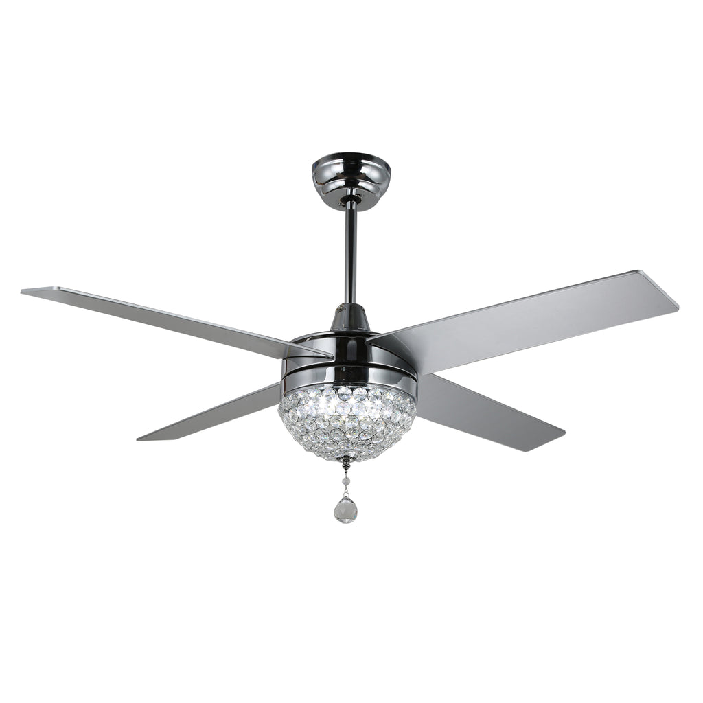 52 Inch Crystal Ceiling Fan with LED Light and Remote Control, 3-Speed Reversible Modern Chandelier Fan for Living Room