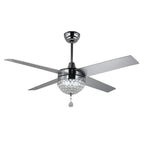 52 Inch Crystal Ceiling Fan with LED Light and Remote Control, 3-Speed Reversible Modern Chandelier Fan for Living Room