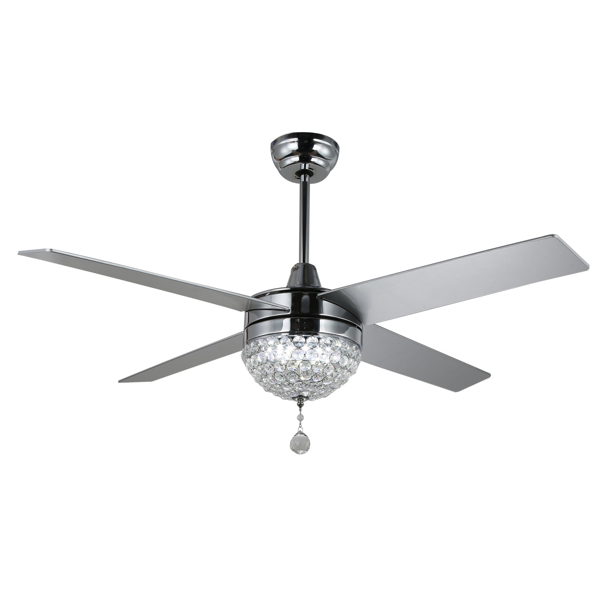 52 Inch Crystal Ceiling Fan with LED Light and Remote Control, 3-Speed Reversible Modern Chandelier Fan for Living Room