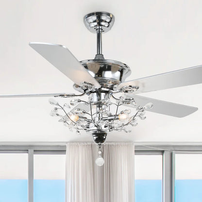 BD2014-52" Black/Chrome Deluxe Crystal Reversible Ceiling Fan, with Remote and 3 Lights, 5 Wooden Blades