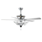 52 Inch Black/Chrome Modern Luxury Cryatal Ceiling Fan with Lights and Remote, 6 Speeds DC Motor Reversible Chandelier Ceiling Fans