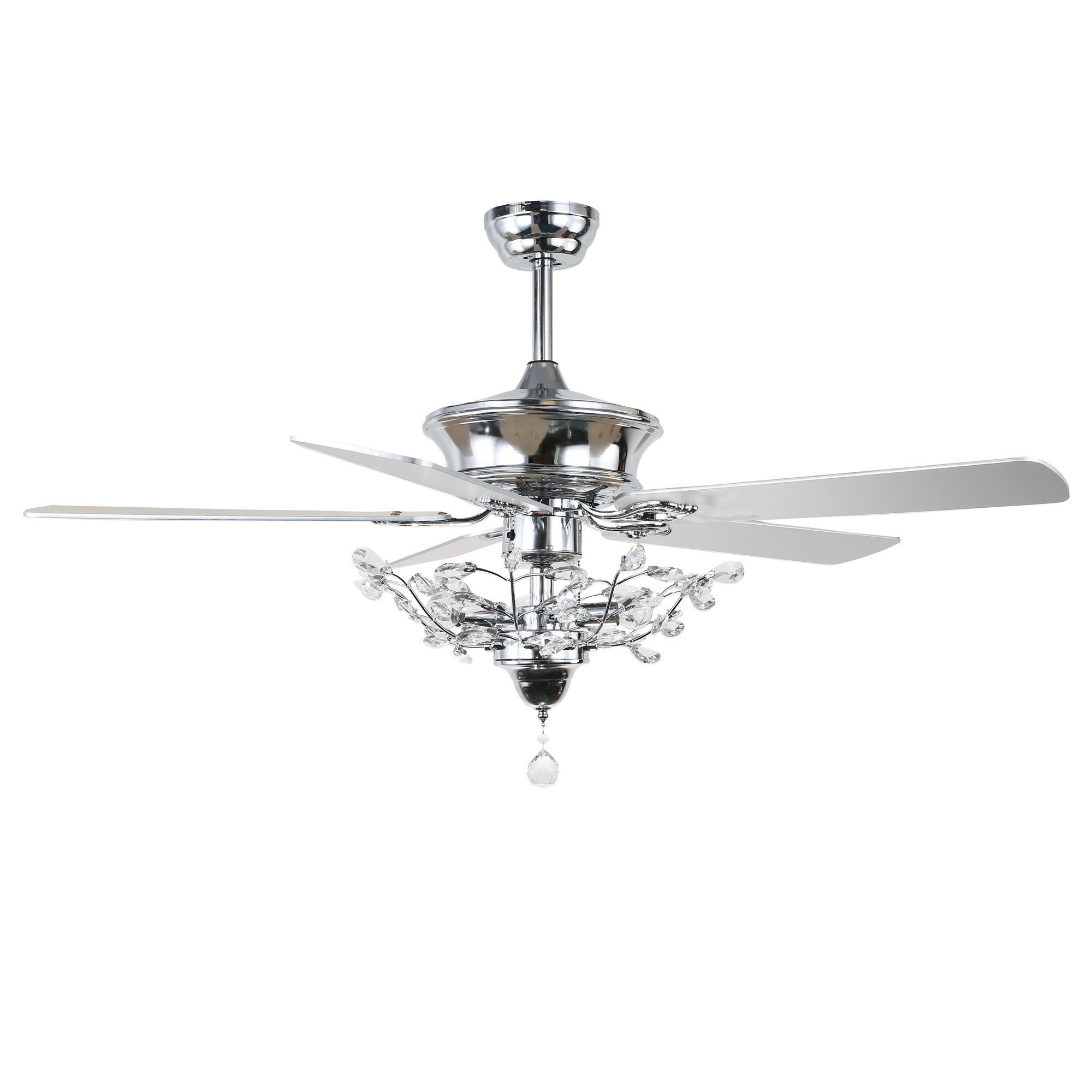 52 Inch Black/Chrome Modern Luxury Cryatal Ceiling Fan with Lights and Remote, 6 Speeds DC Motor Reversible Chandelier Ceiling Fans