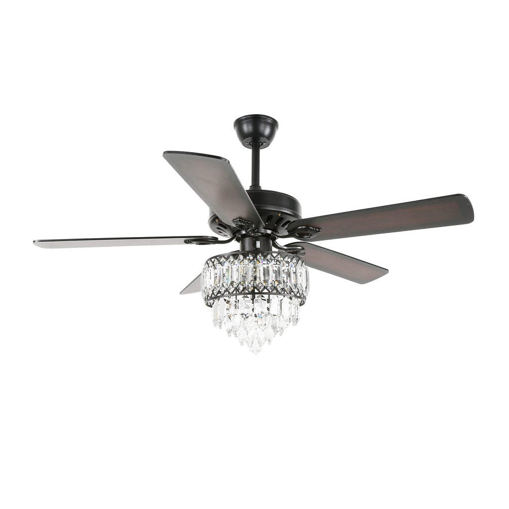 52 Inch Modern Luxury Crystal Ceiling Fan with Light and Remote Control, 6 Speeds DC Motor Chandelier Ceiling Fan for Living Room