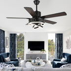52 Inch Black/Chrome Modern Ceiling Fan with LED Light and Remote Control, 6 Speeds DC Motor Reversible Ceiling Fan with DIY Shade