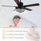 52 Inch Black/Chrome Modern Ceiling Fan with LED Light and Remote Control, 6 Speeds DC Motor Reversible Ceiling Fan with DIY Shade