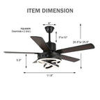 52 Inch Black/Chrome Modern Ceiling Fan with LED Light and Remote Control, 6 Speeds DC Motor Reversible Ceiling Fan with DIY Shade