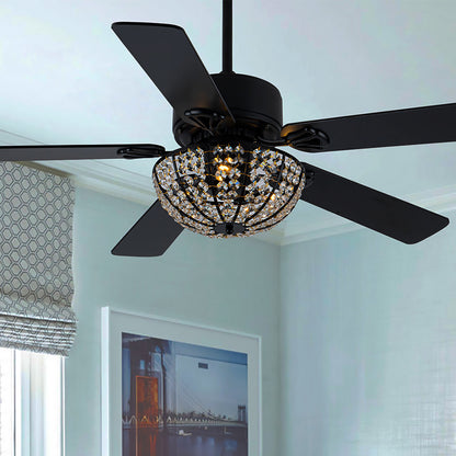 BD2066-52" Large Glam Crystal Caged Black Reversible Ceiling Fan with Lights and Remote for Home Living Room Large Bedroom