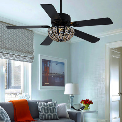 BD2066-52" Large Glam Crystal Caged Black Reversible Ceiling Fan with Lights and Remote for Home Living Room Large Bedroom