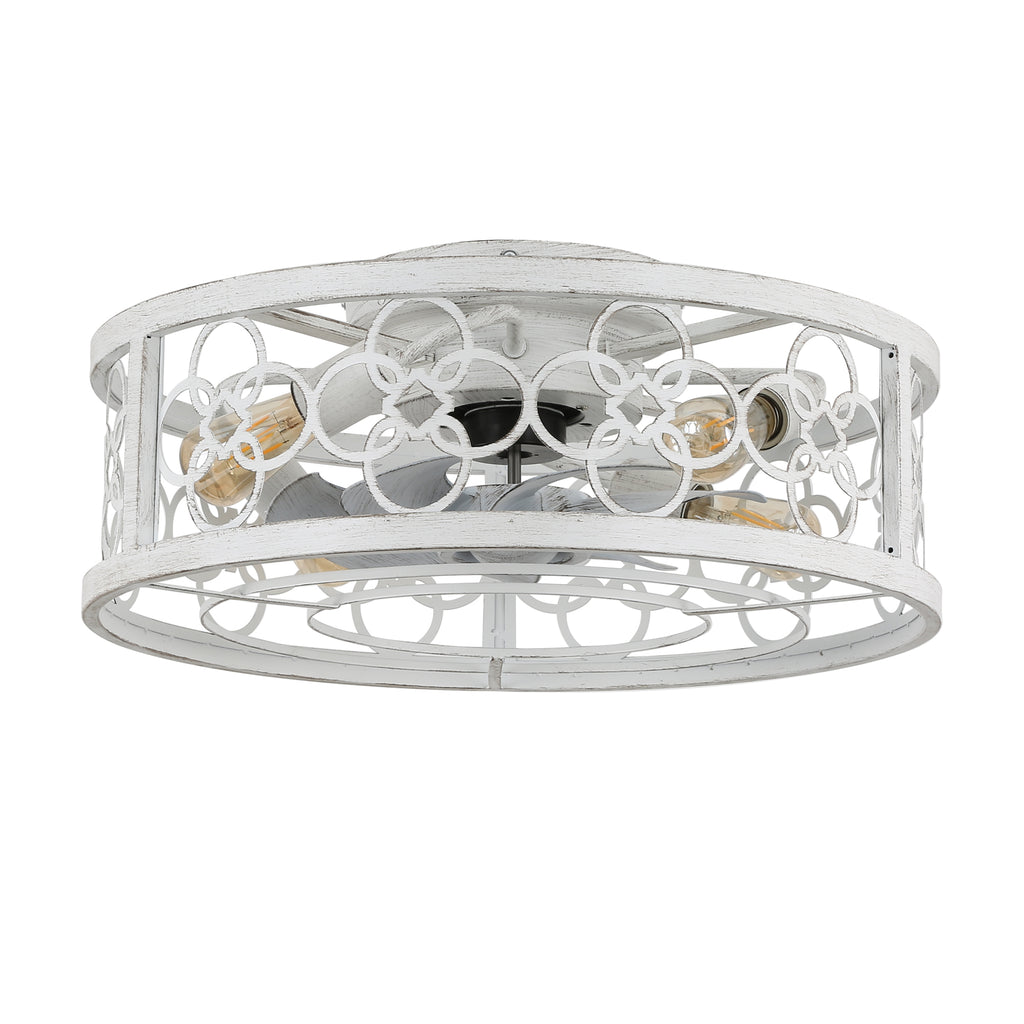 BD2073-BellaDepot 19.5" Farmhouse Distressed White Reversible Caged Ceiling Fan with 4 Lights and Remote