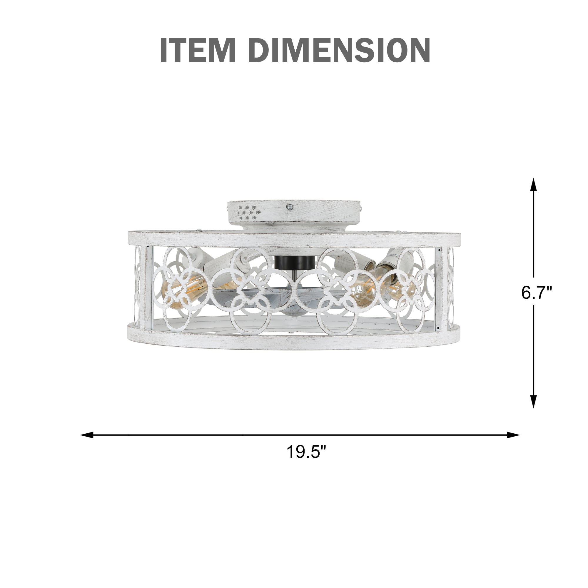 BD2073-BellaDepot 19.5" Farmhouse Distressed White Reversible Caged Ceiling Fan with 4 Lights and Remote
