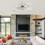 BD2073-BellaDepot 19.5" Farmhouse Distressed White Reversible Caged Ceiling Fan with 4 Lights and Remote