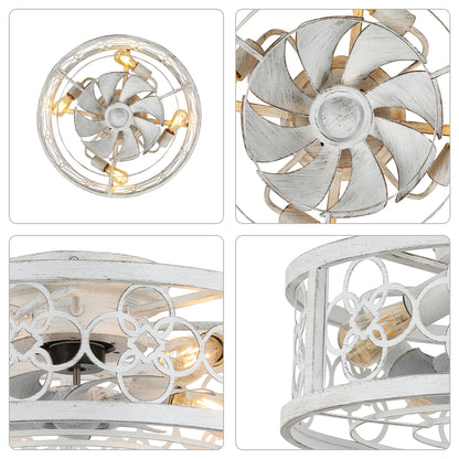 BD2073-19.5" Distressed Caged Ceiling Fan, with Light Kit and Remote