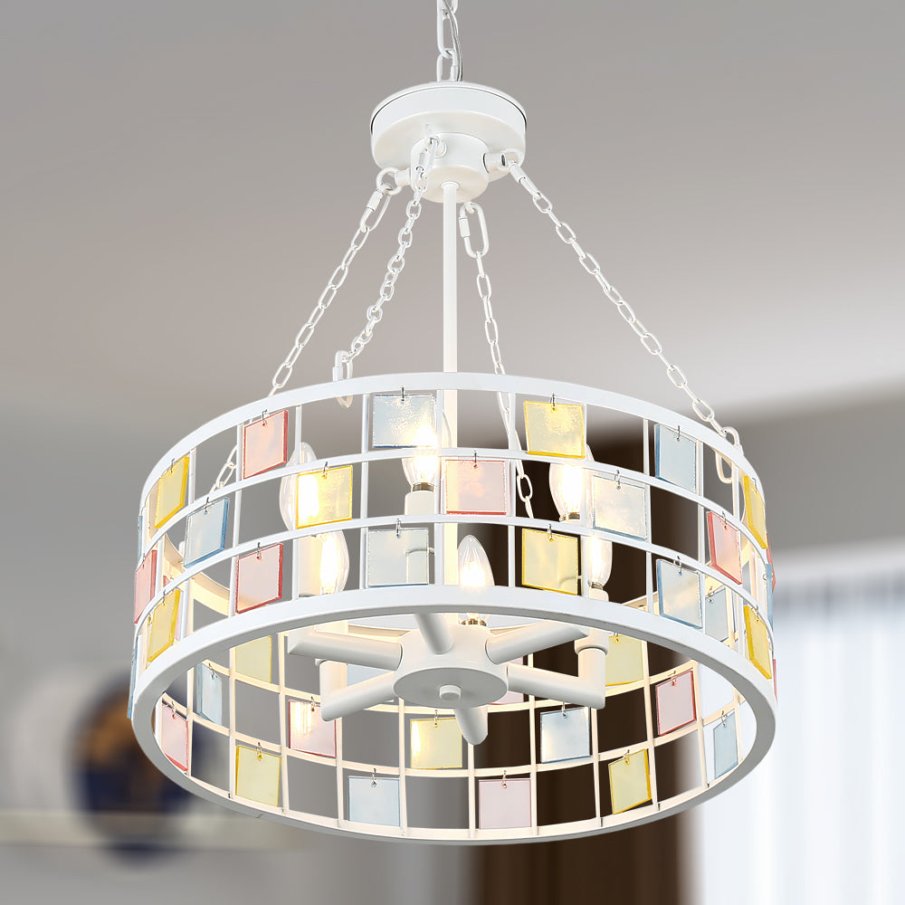 BD4084-BellaDepot 6 Lights Black/White Finish Modern Europe Style Iron Chandelier with Adjustable Chain