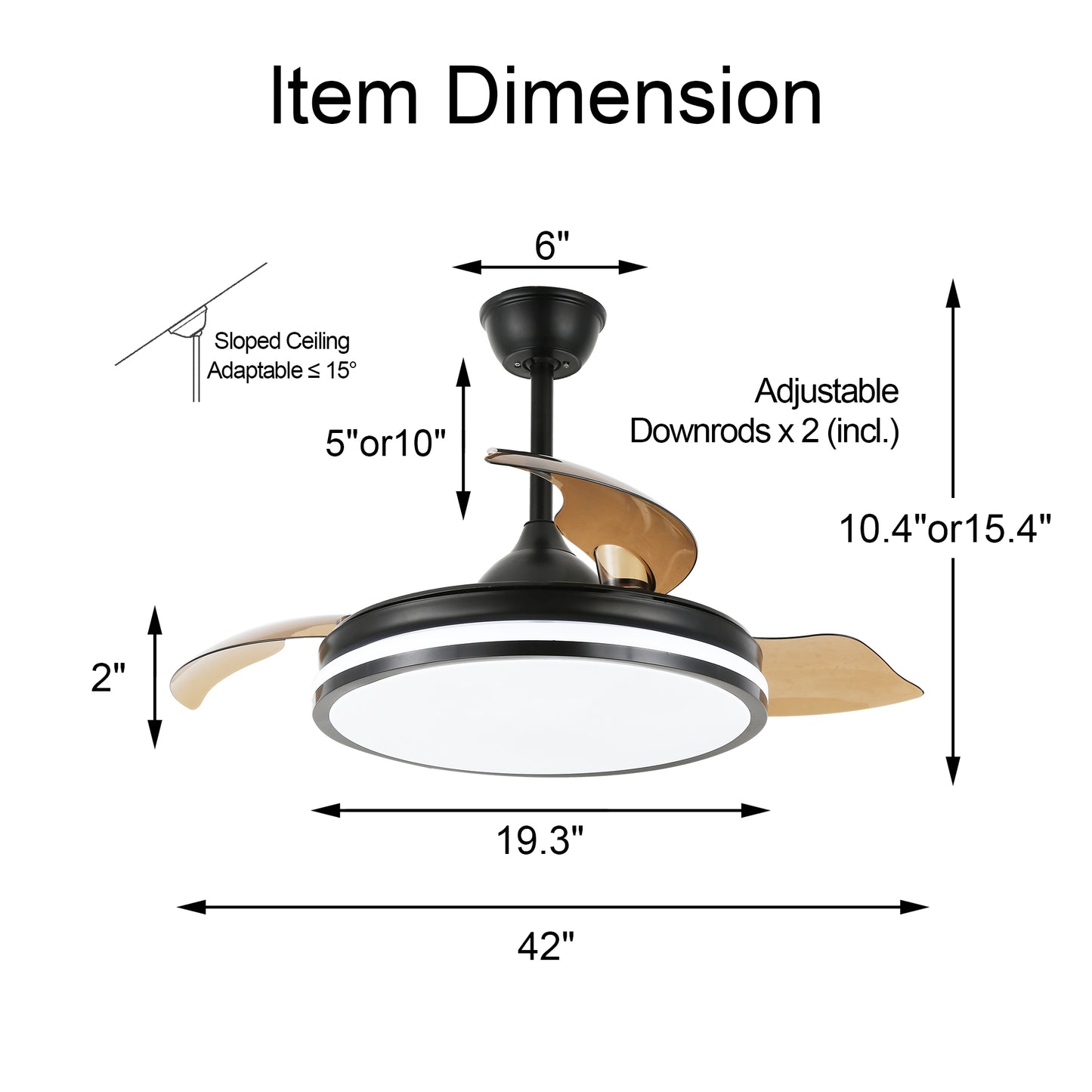 DC4260-42" Modern Simple Retractable Ceiling Fan, with Remote and LED Light Kit Included, DC Motor, 6 Speeds