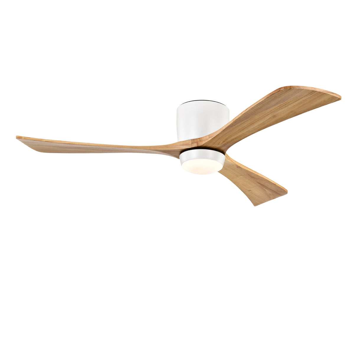 52 Inch Farmhouse Matte White Natural Wood Flush Mount Ceiling Fan with Lights & Remote Control, 6 Speed DC Motor Reversible Ceiling Fan