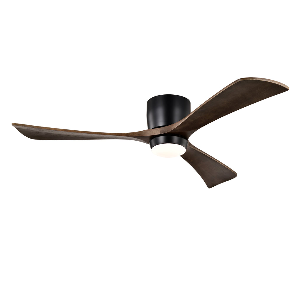 52 Inch Modern Farmhouse Matte Black Flush Mount eiling Fan with Lights & Remote Control, 6 Speed DC Motor Reversible Ceiling Fan