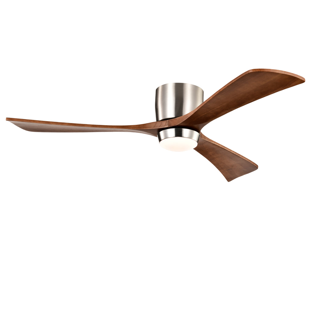 52 Inch Modern Farmhouse Stain Nickel Flush Mount Ceiling Fan with Lights & Remote Control, 6 Speed DC Motor Reversible Ceiling Fan