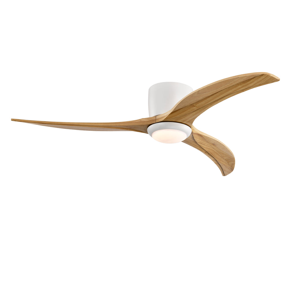 52 Inch Farmhouse Matte White Natural Wood Ceiling Fan with Lights & Remote Control, 6 Speed DC Motor Reversible Ceiling Fan