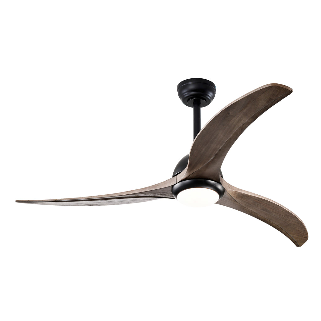 52 Inch Modern Farmhouse Matte Black Solid Wood Blade Ceiling Fan with Lights & Remote Control, 6 Speed DC Motor Reversible Ceiling Fan