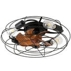 20 Inch Farmhouse Industrial Flush Mount Ceiling Fan with Lights and Remote, 6 Speeds DC Motor Bladeless Caged Ceiling Fan for Bedroom