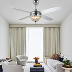 52 Inch Crystal Ceiling Fan with LED Light and Remote Control, 3-Speed Reversible Modern Chandelier Fan for Living Room