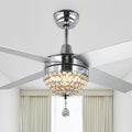 52 Inch Crystal Ceiling Fan with LED Light and Remote Control, 3-Speed Reversible Modern Chandelier Fan for Living Room